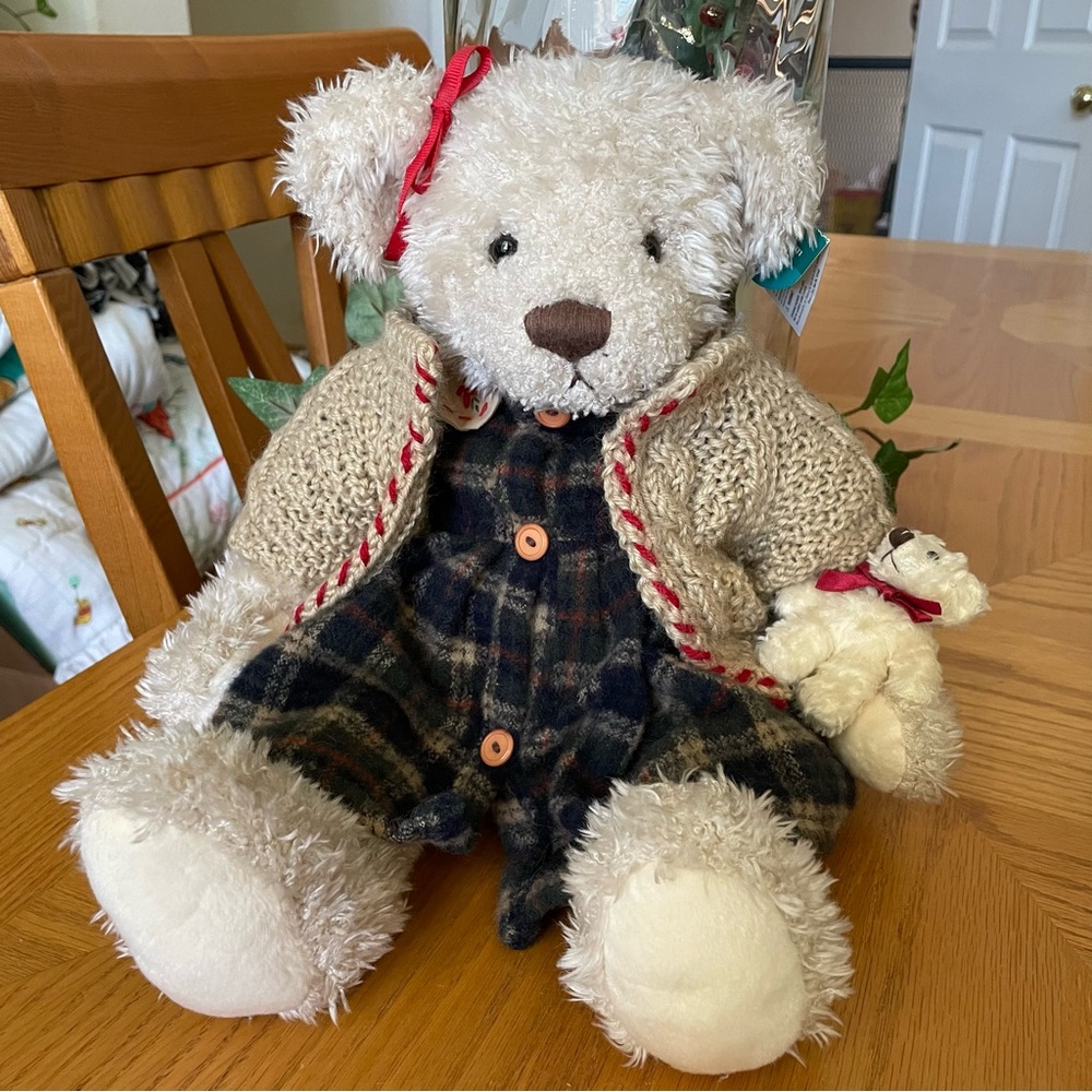 NWT Russ Cossette Old Fashioned Bear Plaid Dress and Baby Bear Plush